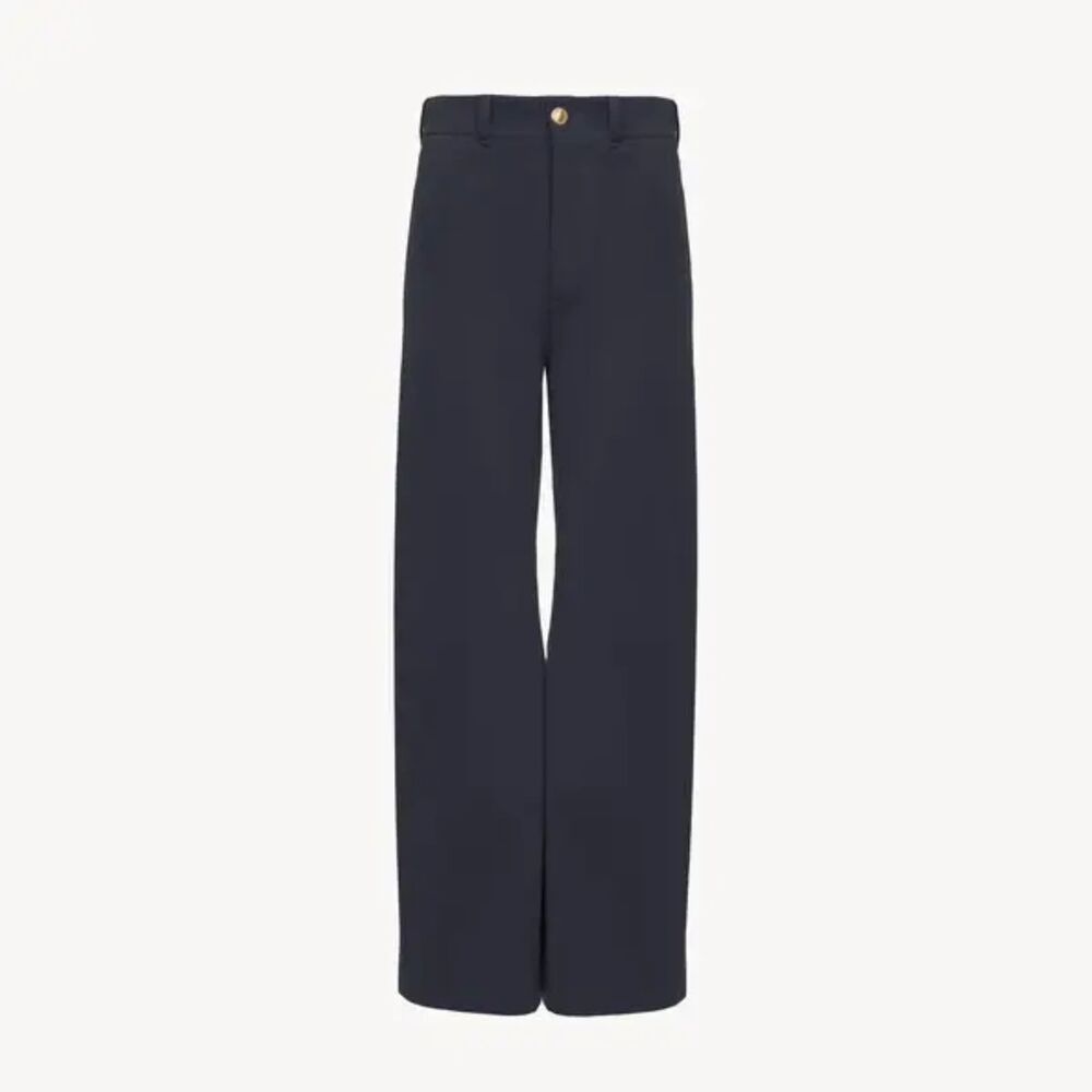 Chloe Cropped Flared Pants in Navy Blue Cotton Gabardine Sz. 40